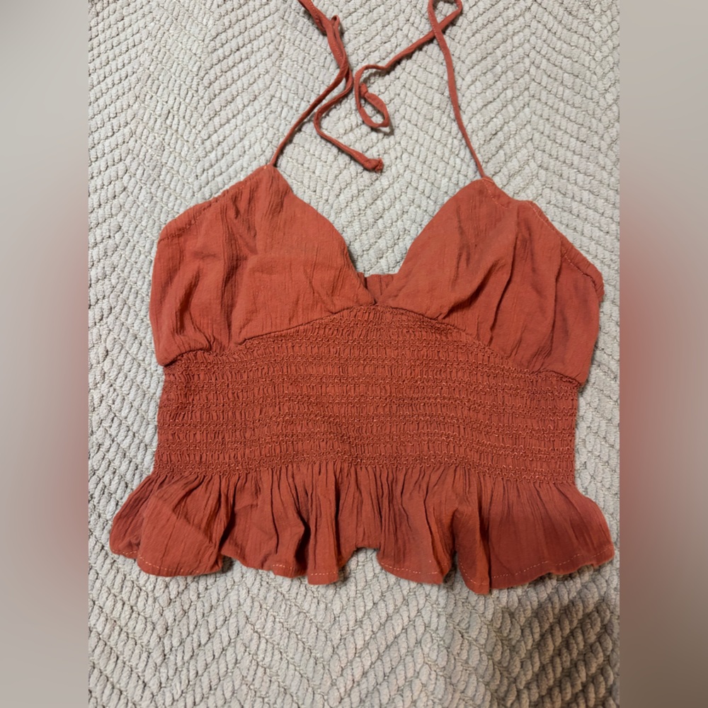 La Hearts Terracotta Smocked Crop Top